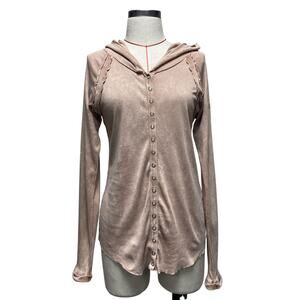 Jack Steven Womens Size L Tan Snap Button Ip Long Sleeve Top